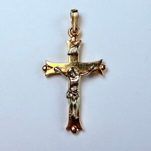 14K Solid 2 Tone Gold Crucifix Jesus Religious Cross ESEMCO VTG Pendant Necklace